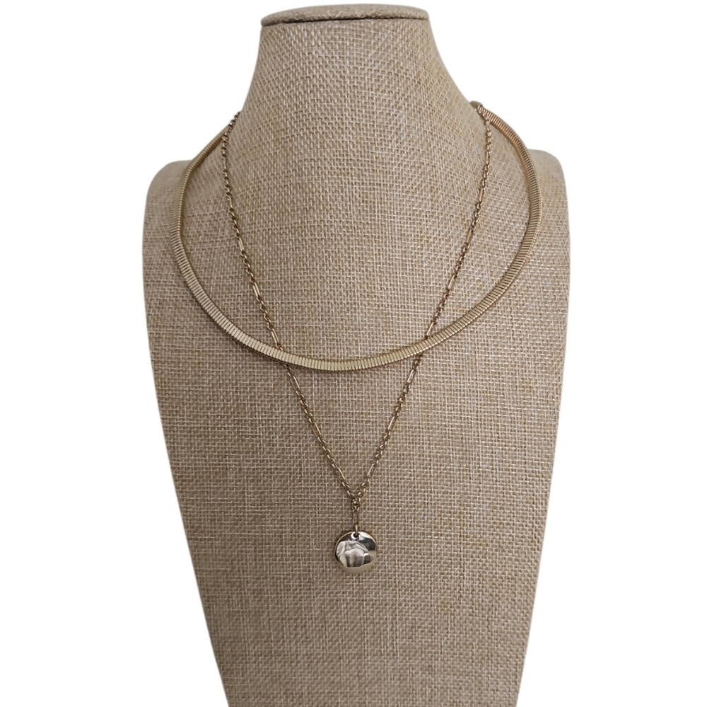 NWT Ann Klein Chic Double Strand Herringbone Gold Necklace with Pendant